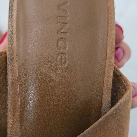 Vince Karsen Suede Sandals Cedar Block Heel Criss Cross Straps Size 8 - Picture 5 of 8